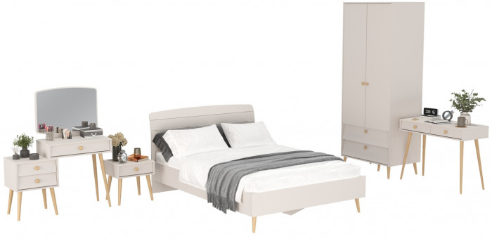 Афина Спальня 27-1400, цвет кашемир серый, сп.м. 1400х2000 мм., б/м, основание есть - фанера