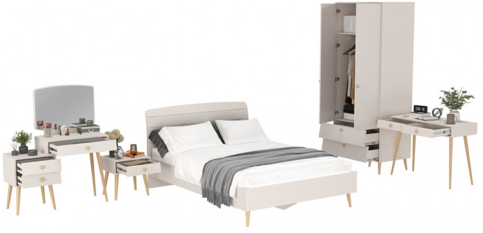 Афина Спальня 27-1400, цвет кашемир серый, сп.м. 1400х2000 мм., б/м, основание есть - фанера