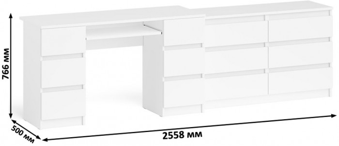 Мори компьютерный стол МС-2 + Комод МК1200.6, белый