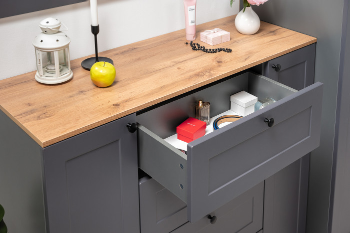 Остин 16.221 Комод + 17.03 Зеркало, серый графит/дуб крафт золотой