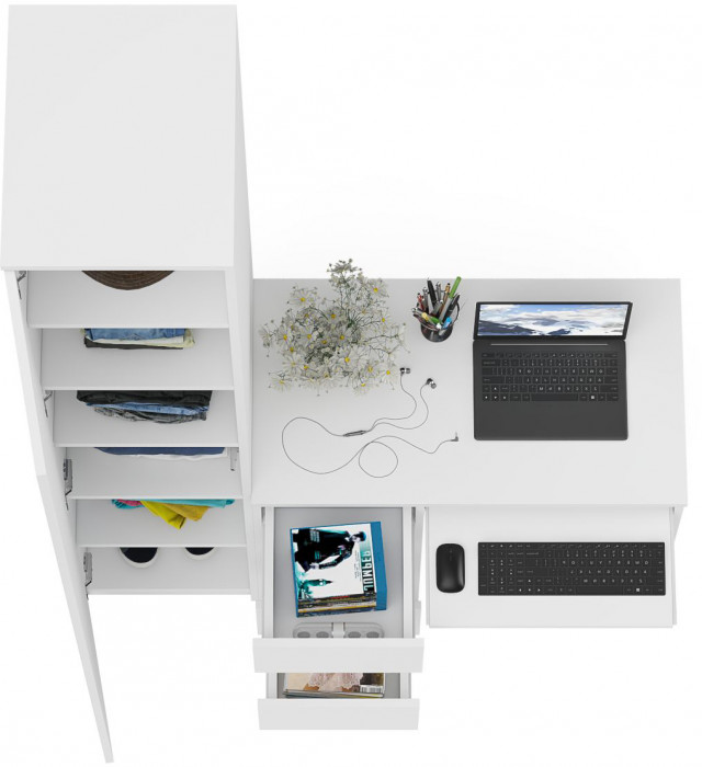Мори Стол компьютерный МС-6 левый + Пенал МШ400.1, цвет белый, ШхГхВ 130,4х50,4х209,6 см., выдвижные ящики слева, НЕ универсальная сборка