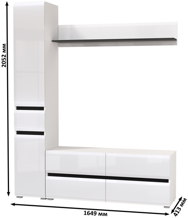 Сидней Комплектация № 051, корпус: белый/чёрный/фасады: МДФ белый глянец