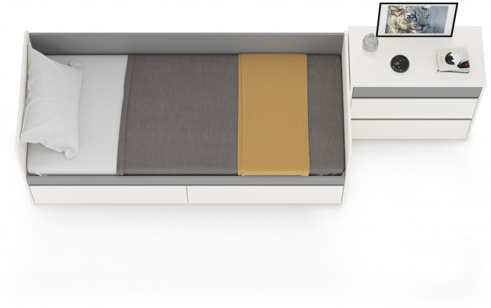 Торонто 11.39 Кровать + 13.321 Комод, белый шагрень/стальной серый