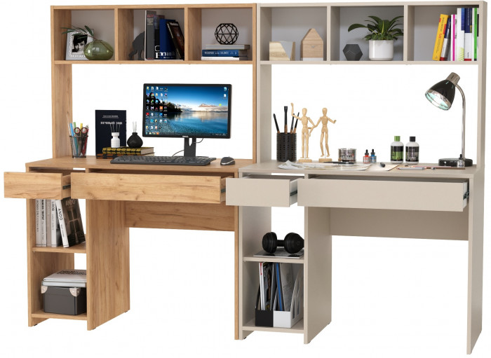 компьютерный стол Комфорт 12.77F + компьютерный стол Комфорт 12.77F, дуб крафт золотой/сатин