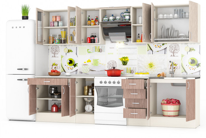 Кухня Мери 08 ШВ800+ШВ400+ШВв600+ШВ400+ШВС800+ШНМ800+ШН4Я400+ШН400+ШН1Я800, дуб/ясень шимо светлый/тёмный