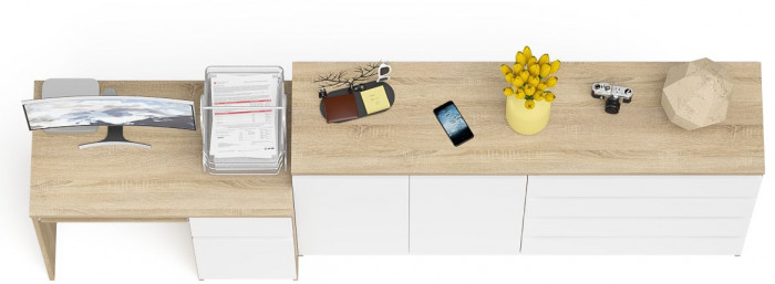 Мори компьютерный стол МС-1 правый + Комод МК1600.1, дуб сонома/белый