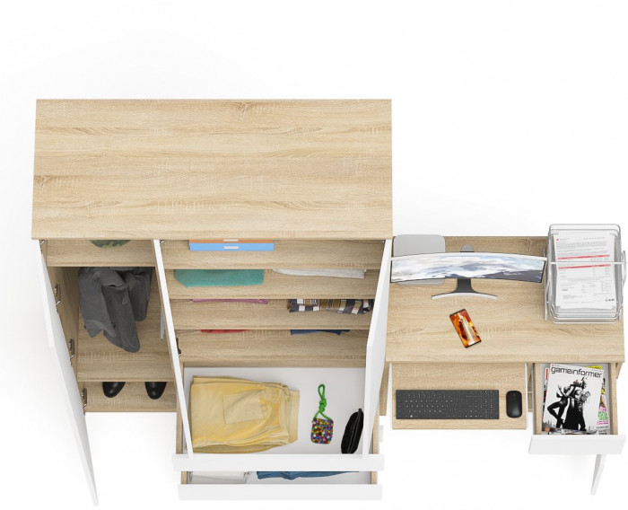 Мори компьютерный стол МС-1 правый + Шкаф МШ1200.1, дуб сонома/белый