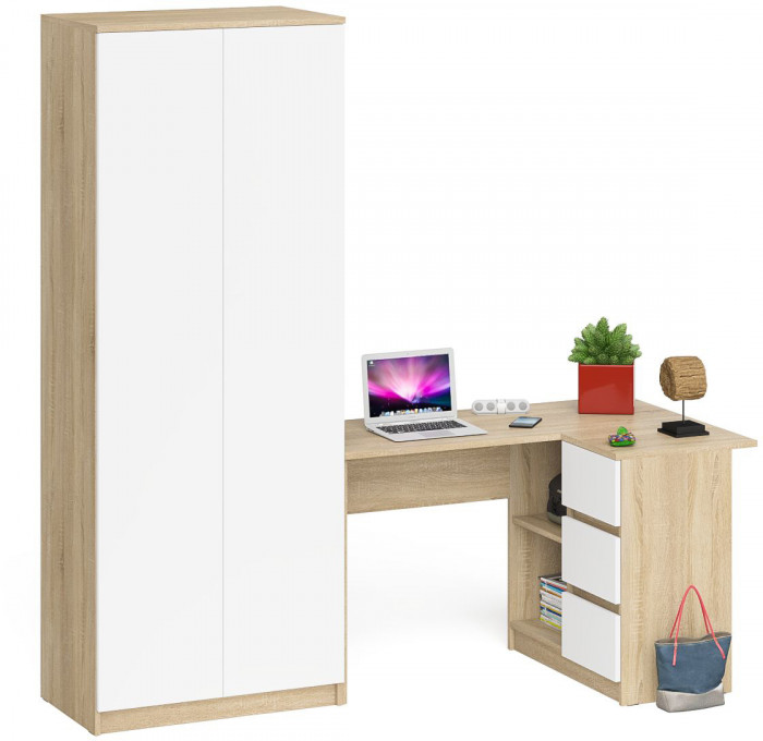 Мори компьютерный стол МС-16 правый + Шкаф МШ800.1, дуб сонома/белый