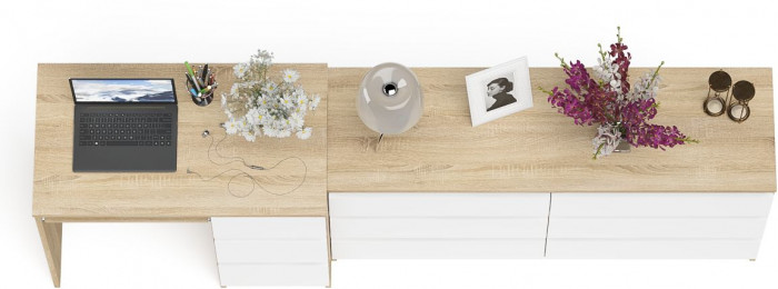 Мори компьютерный стол МС-6 правый + Комод МК1380.6, дуб сонома/белый