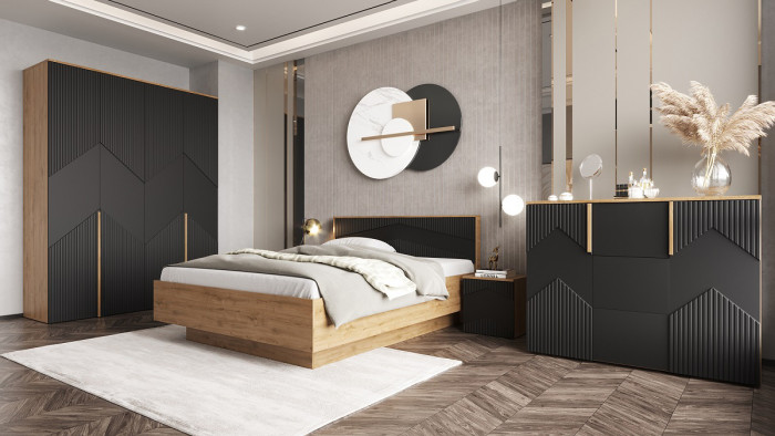 Модульная спальня "Оливия" - Дуб наварра/Шагрень черная