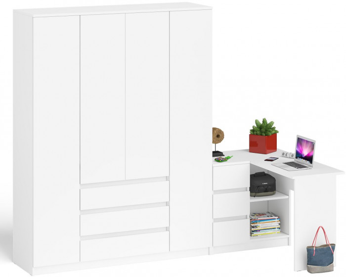 Мори Стол компьютерный МС-16 левый + Шкаф МШ1600.1, цвет белый, ШхГхВ 284,8х84,9х209,6 см., выдвижные ящики слева, НЕ универсальная сборка