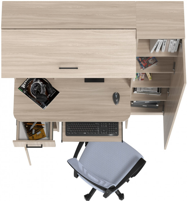 Стол 6-0603 Альфа + кресло 103 серое, цвет ясень шимо светлый, ШхГхВ 137х61х181 см., универсальная сборка