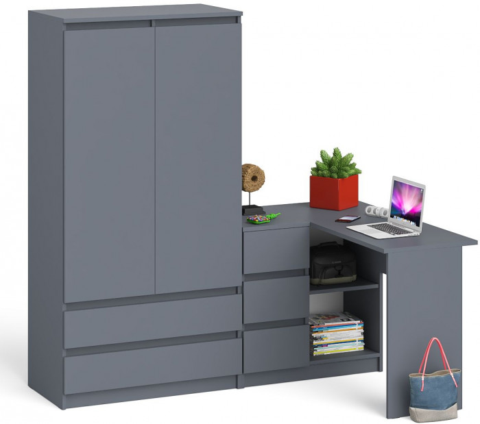 Мори Стол компьютерный МС-16 левый + Шкаф МШ900.1, цвет графит, ШхГхВ 214,8х84,9х179,6 см., выдвижные ящики слева, НЕ универсальная сборка
