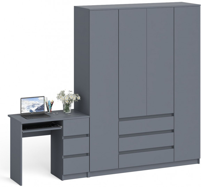Мори Стол компьютерный МС-6 правый + Шкаф МШ1600.1, цвет графит, ШхГхВ 250,4х50,4х209,6 см., выдвижные ящики справа, НЕ универсальная сборка