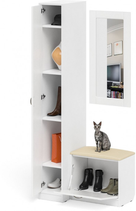 Прихожая П-6 Компоновка № 40, белая шагрень/фасады МДФ белое дерево фрезеровка прованс