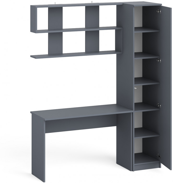 Мори Стол письменный МСП1200.1 + Пенал МШ400.1 + Полка 1200, цвет графит, ШхГхВ 160,8х50,4х209,6 см., универсальная сборка