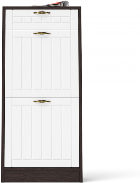 Прихожая П-6 Тумба для обуви 2 секции, венге/фасады МДФ белое дерево фрезеровка прованс