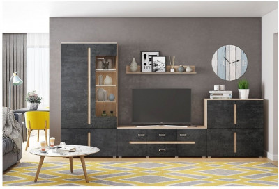 Гостиная Ким, вариант №1 (Дуб Сонома / Бетон графит)