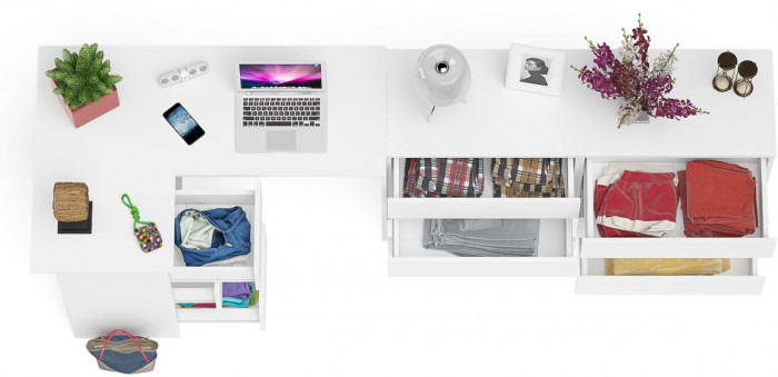 Мори компьютерный стол МС-16 левый + Комод МК1380.6, белый