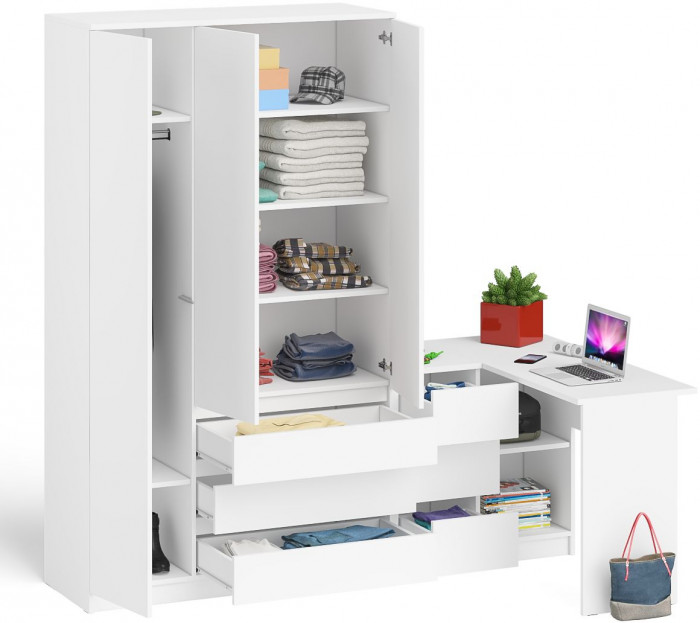 Мори компьютерный стол МС-16 левый + Шкаф МШ1200.1, белый