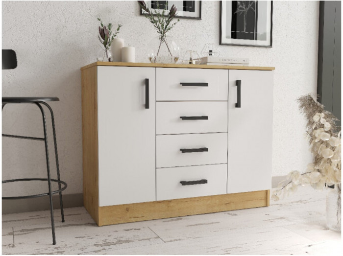 Модульная спальня Эко, композиция 3 (Белый гладкий, Дуб Вотан)