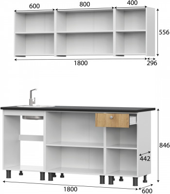 Кухонный гарнитур &quot;КГ - 1(1800)&quot; Белый / Дуб золотой / Чёрный