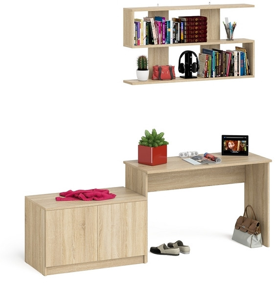 Мори Стол письменный МСП1200.1 + Тумба МА900.1 + Полка 1200, цвет дуб сонома, ШхГхВ 210,8х50,4х209,6 см., универсальная сборка
