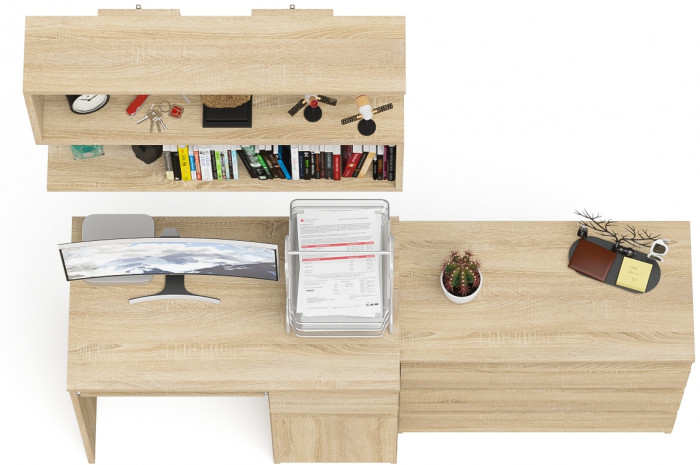 Мори компьютерный стол МС-1 правый + Комод МК800.1 + Полка 900, дуб сонома