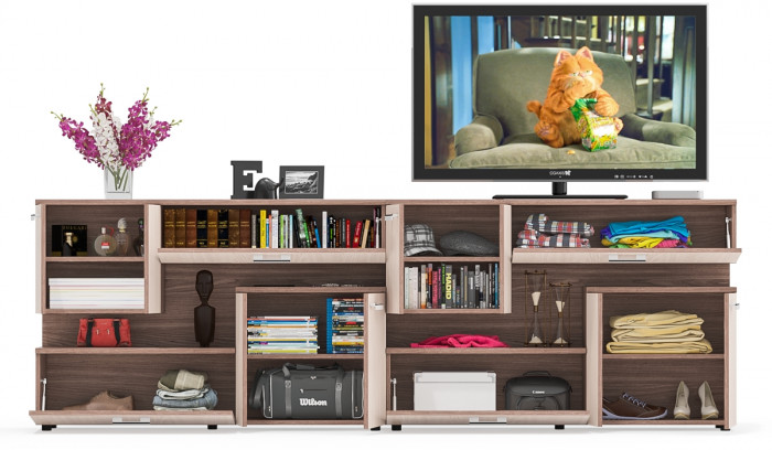 Две тумбы ТВ С-МД-С1-1400, цвет ясень шимо светлый/ясень шимо тёмный, ШхГхВ 280х30х93 см., НЕ универсальная сборка