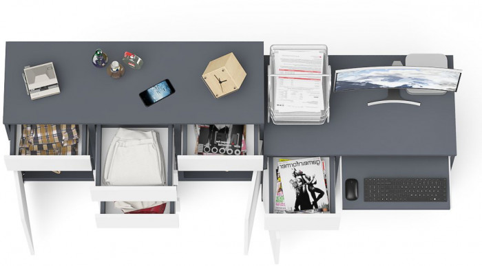 Мори Стол компьютерный МС-1 левый + Комод МК1200.4, цвет графит/белый, ШхГхВ 210,4х50х94 см., выдвижной ящик слева, НЕ универсальная сборка