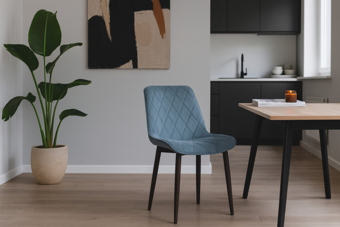 Стул "Оскар" черный матовый Томми 21 серо-голубой