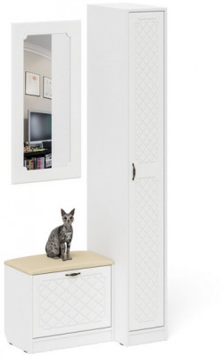 Прихожая П-6 Компоновка № 40, белая шагрень/фасады МДФ белое дерево фрезеровка ромб