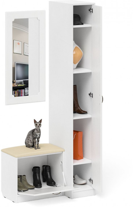 Прихожая П-6 Компоновка № 40, белая шагрень/фасады МДФ белое дерево фрезеровка ромб