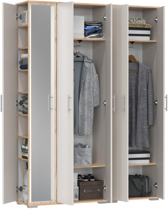 Прихожая Домино-мини + Шкаф для одежды Домино, цвет дуб крафт золотой/кашемир серый, ШхГхВ 148х36х202 см., универсальная сборка