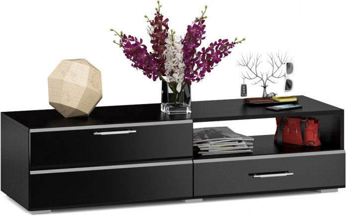 Тумба под ТВ Ларго 1, корпус венге/фасады МДФ чёрный глянец