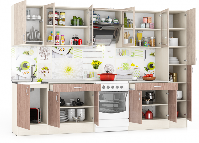 Кухня Мери 10 ШВ500+ШВС800+ШВв600+ШВС800+Пенал кухонный 40 см.+ШНМ500+ШН1Я800+ШН1Я800, дуб/ясень шимо светлый/тёмный