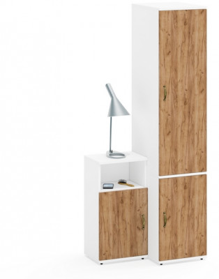 Лидер-8 Пенал МД 23Б + Тумба МД 3.19, белый шагрень/крафт золото