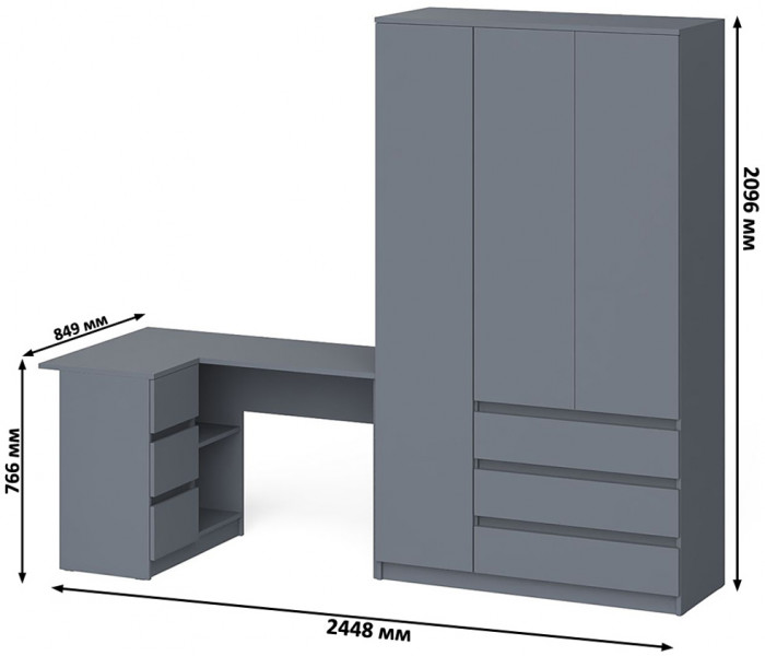 Мори компьютерный стол МС-16 левый + Шкаф МШ1200.1, графит