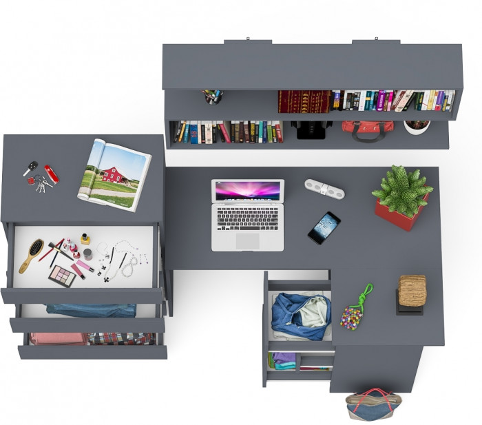 Мори компьютерный стол МС-16 правый + Комод МК700.5 + Полка 1200, графит