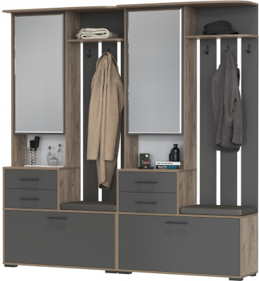 Два шкафа с вешалкой Домино 2-3431дкт/граф, дуб крафт табачный/графит