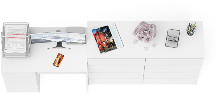 Мори компьютерный стол МС-1 левый + Комод МК1200.8, белый