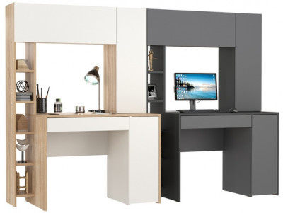 КР100 Два стола компьютерных Комфорт 12.71, цвет дуб сонома/белый/антрацит/тёмно-серый, ШхГхВ 233,4х60,2х165,4 см., НЕ универсальная сборка