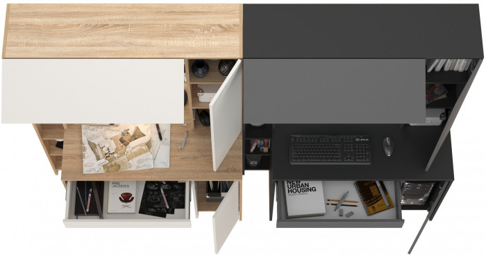 КР100 Два стола компьютерных Комфорт 12.71, цвет дуб сонома/белый/антрацит/тёмно-серый, ШхГхВ 233,4х60,2х165,4 см., НЕ универсальная сборка