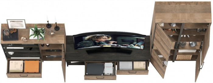 Трувор Гостиная 036, цвет дуб гранж песочный/интра, ШхГхВ 348,4х45,4х210 см., универсальная сборка