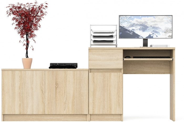 Мори Стол компьютерный МС-1 левый + Тумба МА900.1, цвет дуб сонома, ШхГхВ 180,4х50,4х76,6 см., выдвижной ящик слева, НЕ универсальная сборка