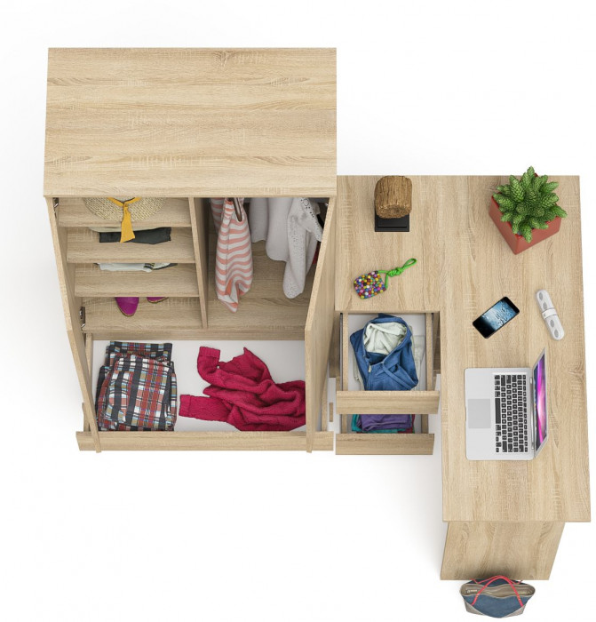 Мори Стол компьютерный МС-16 левый + Шкаф МШ900.1, цвет дуб сонома, ШхГхВ 214,8х84,9х179,6 см., выдвижные ящики слева, НЕ универсальная сборка