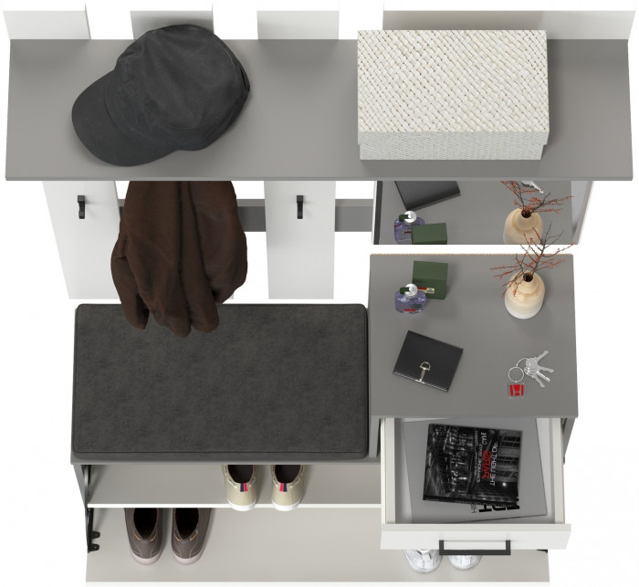 Лира ГК Прихожая 1 2-0714+2-3814 Тумба под обувь + Вешалка с зеркалом, графит/белый