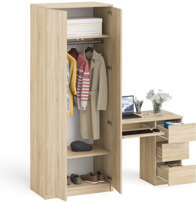 Мори компьютерный стол МС-6 правый + Шкаф МШ800.1, дуб сонома