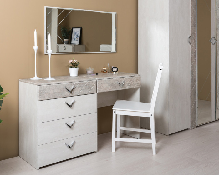 Амели Комод 13.106 + Зеркало, цвет шёлковый камень/бетон чикаго беж, ШхГхВ 65х41,3х185 см.