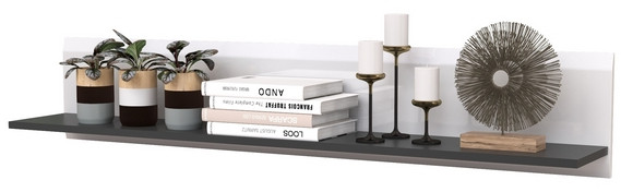 Сидней 16.486 Полка открытая, цвет МДФ белый глянец/чёрный, ШхГхВ 129,9х21,6х24 см.